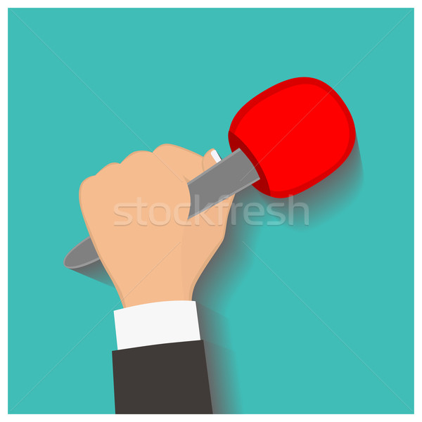 Hand holding a microphone, press conference, vector illustration Stock photo © frescomovie
