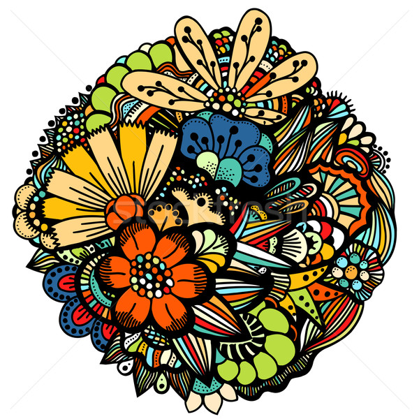 Fleurs du printemps dessinés à la main photos cercle [[stock_photo]] © frescomovie