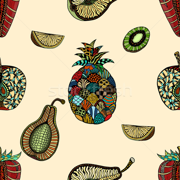 Ananas Hand gezeichnet Obst Anlage exotischen Stock foto © frescomovie