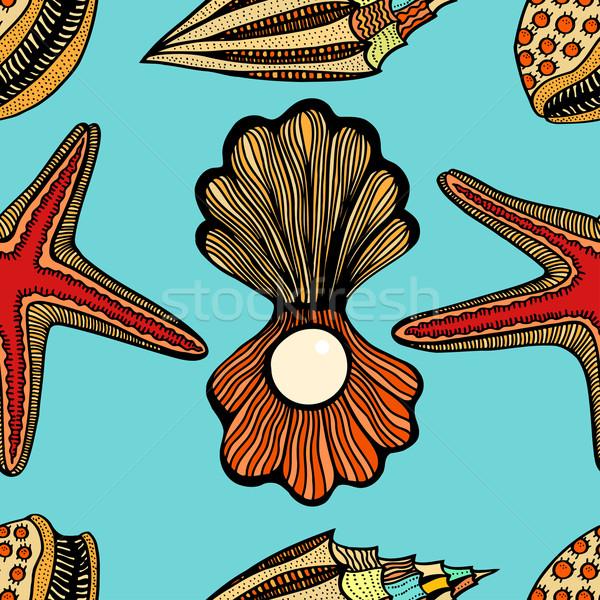 Seashells and starfish seamless pattern Stock photo © frescomovie