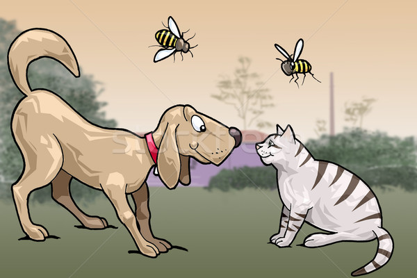 Uśmiechnięty kot psa ilustracja oglądania Zdjęcia stock © fresh_7266481