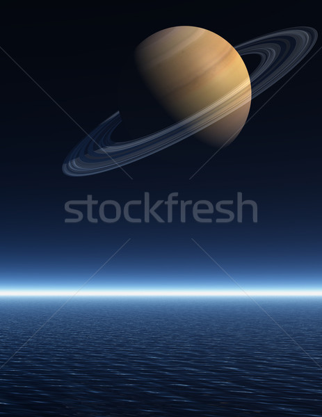 Saturn rising over a night time sea Stock photo © Freshdmedia