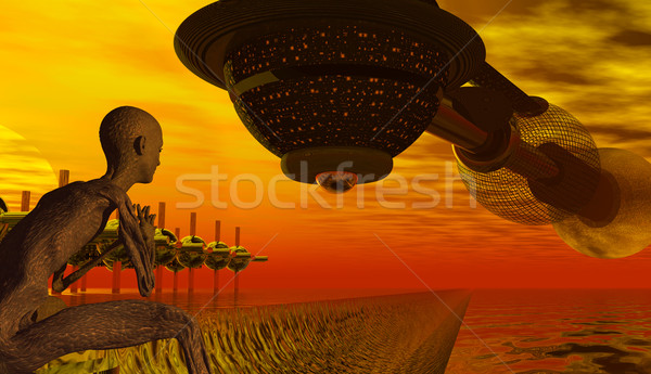 Homecoming Spaceship with Alien Watcher  Stock photo © Freshdmedia
