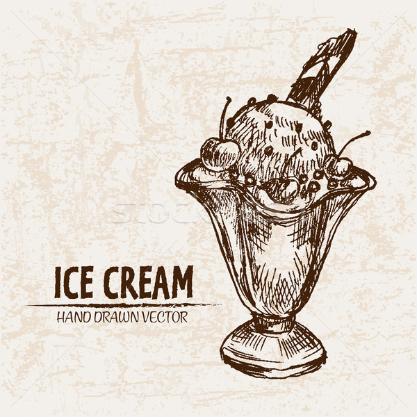 цифровой вектора подробный линия искусства мороженое с фруктами Сток-фото © frimufilms