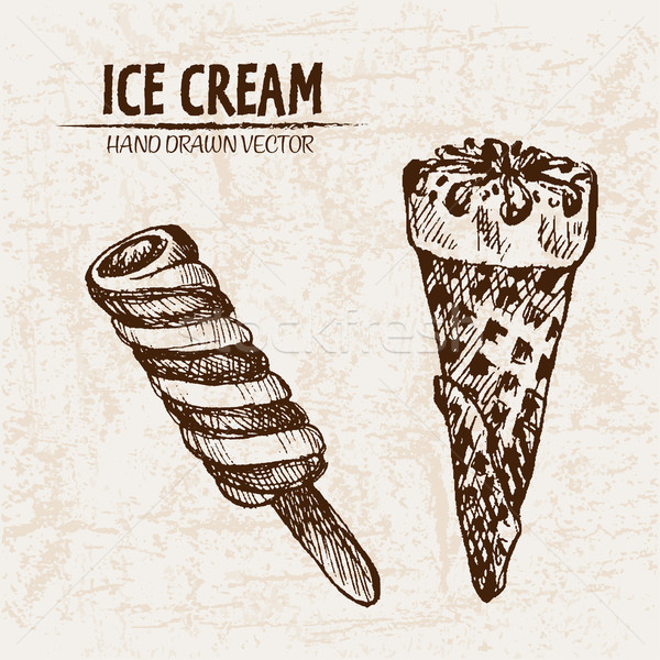 Numérique vecteur détaillée ligne art crème glacée Photo stock © frimufilms