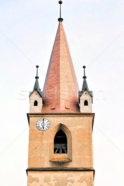 Magyar katolikus templomtorony óra kő kő Stock fotó © frimufilms
