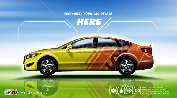 Digital vector yellow and red sedan sport car Stock photo © frimufilms