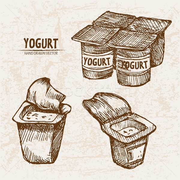 Stock photo: Digital vector detailed line art packed yogurt 