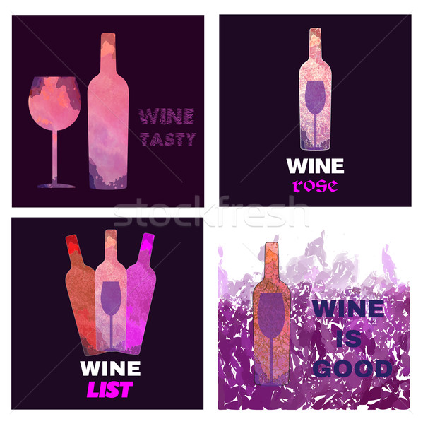 Degustare de vinuri card set colorat sticlă sticlă Imagine de stoc © frimufilms