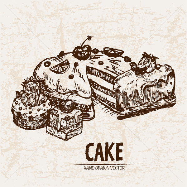 Digital vector detailed line art sliced cake Stock photo © frimufilms