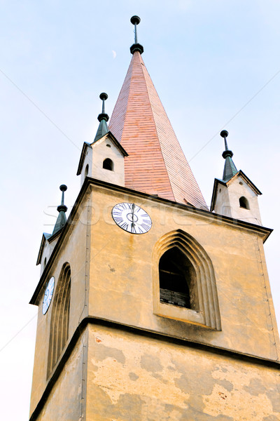 Magyar katolikus templomtorony óra kő kő Stock fotó © frimufilms