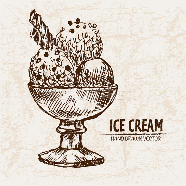цифровой вектора подробный линия искусства мороженое с фруктами Сток-фото © frimufilms