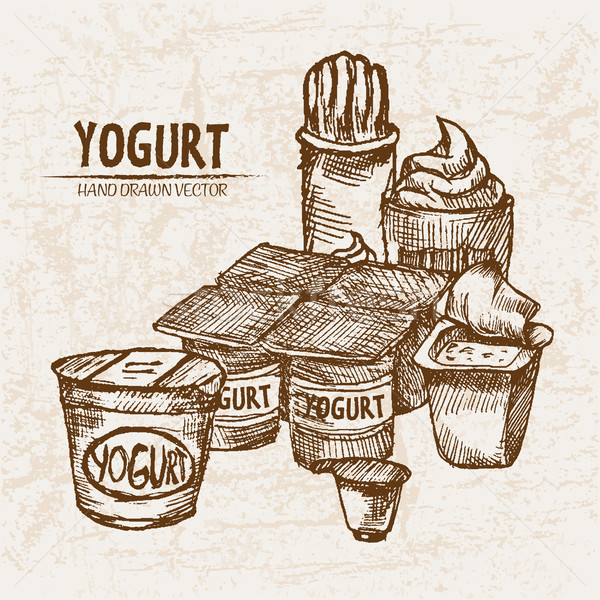 Foto stock: Digital · vector · detallado · línea · arte · yogurt