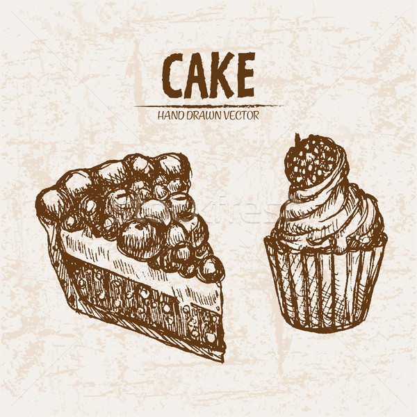 Digital vector detailed line art slice of cake Stock photo © frimufilms