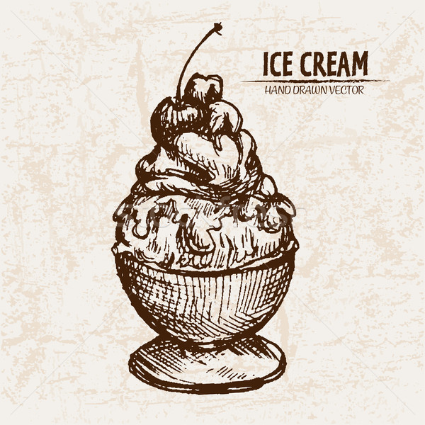 Digital vector detailed line art sundae ice cream Stock photo © frimufilms