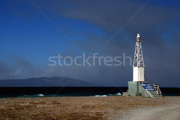 Foto d'archivio: Piccolo · faro · Grecia · drammatico · cielo · acqua