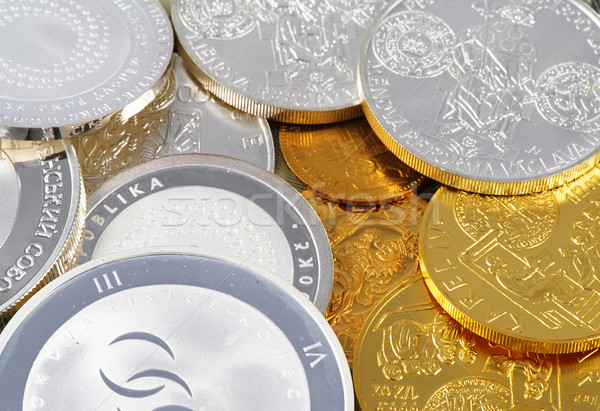 Dourado tesouro pormenor prata tcheco moedas Foto stock © fyletto