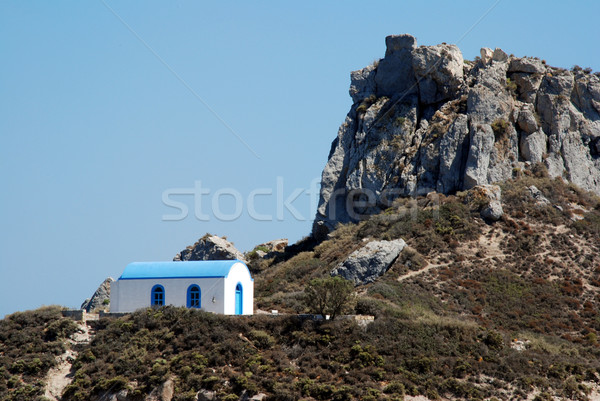 Romantic Greek wedding chapel and a mountain Stock photo © fyletto