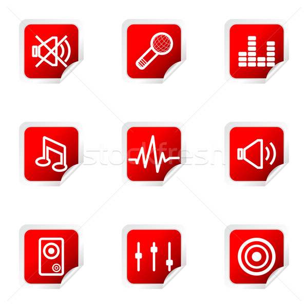 Stockfoto: Glanzend · ingesteld · web · icons · 15 · Red · Square