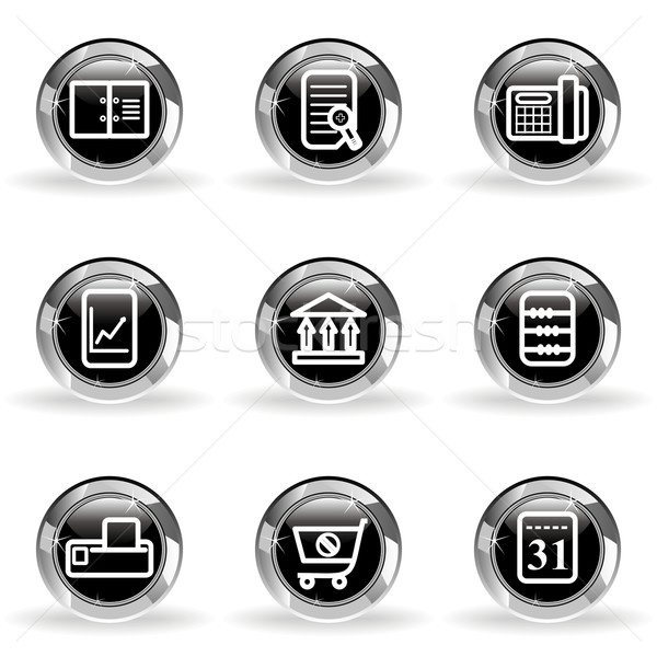 Stockfoto: Glanzend · ingesteld · web · icons · zwarte · cirkel