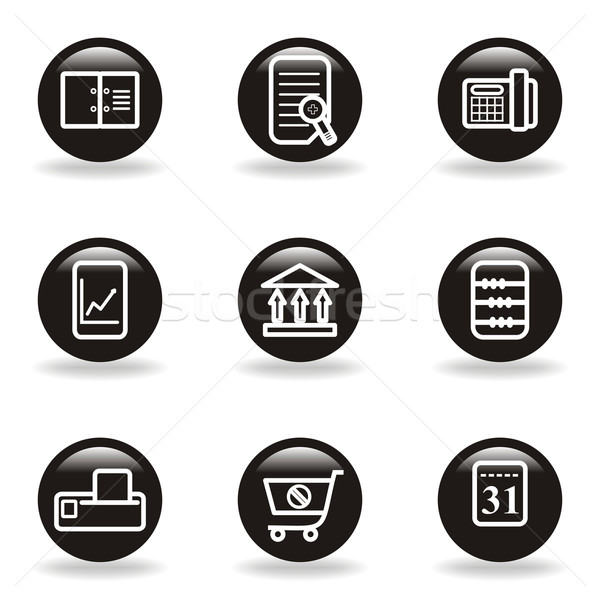 Stockfoto: Glanzend · ingesteld · web · icons · zwarte · cirkel