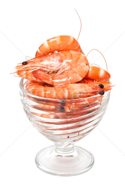 Prawns in a glass salad bowl isolated on white background Stock photo © g215