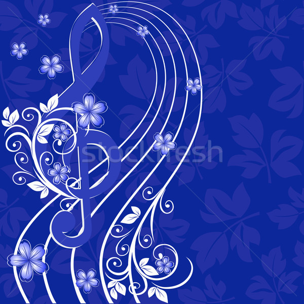 Musical background with a treble clef and a flower pattern Stock photo © g215