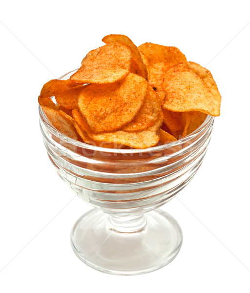 Foto stock: Batatas · fritas · vidro · tigela · isolado · branco · fundo