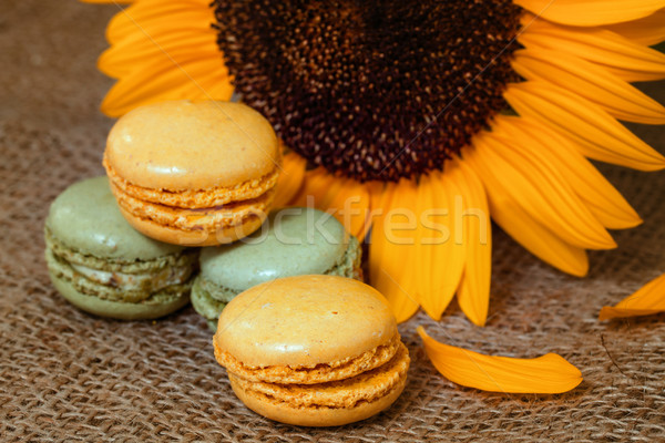 French macarons with yellow sunflowers  Stock photo © g215