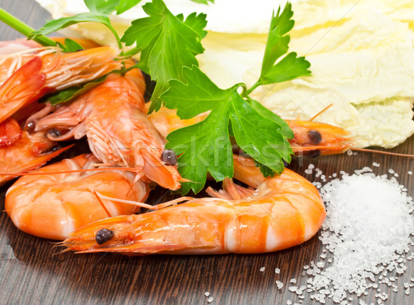 Prawns with a sprig of parsley and salad Stock photo © g215