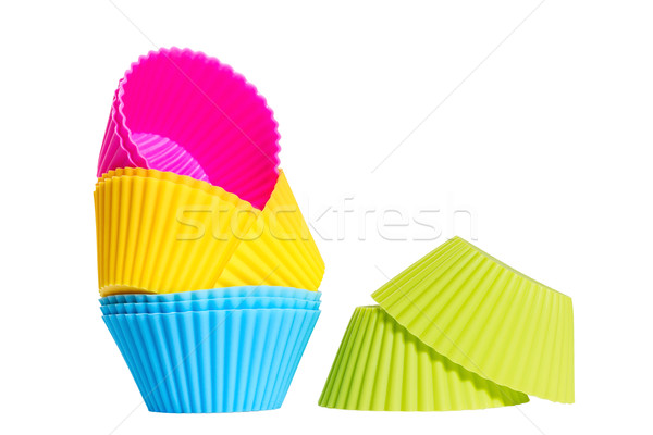 Colorful silicone baking cups.  Isolated on white background Stock photo © g215