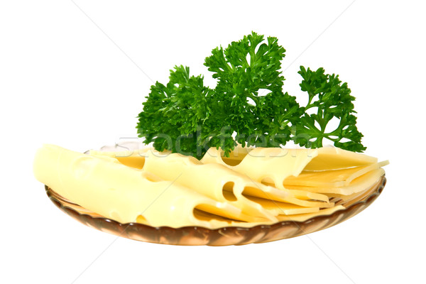 cheese with a sprig of parsley Isolated on white background. Stock photo © g215