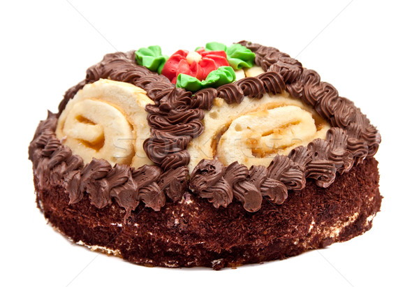 Gâteau au chocolat roses isolé blanche alimentaire feuille [[stock_photo]] © g215