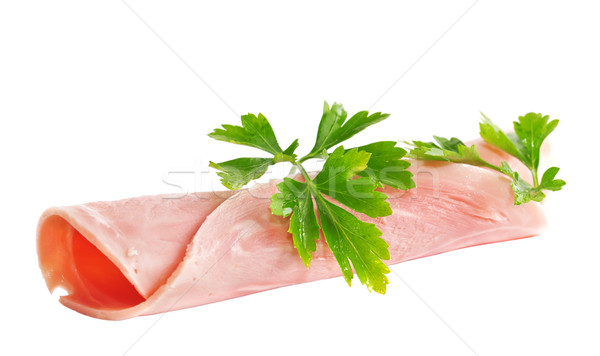 Ham with a sprig of parsley on a white background Stock photo © g215