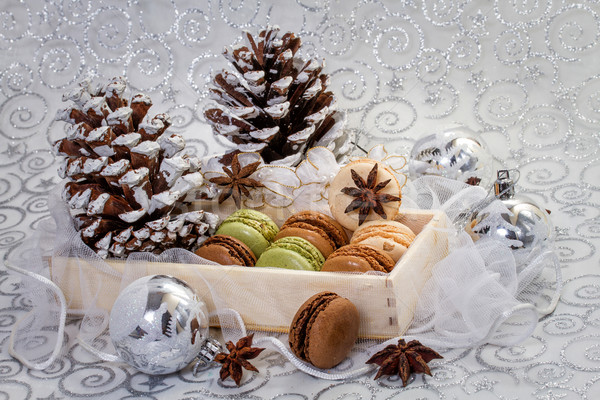 Christmas background with French macarons Stock photo © g215