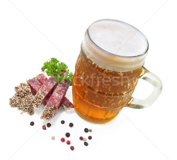 Kubek piwa salami pietruszka biały szkła Zdjęcia stock © g215