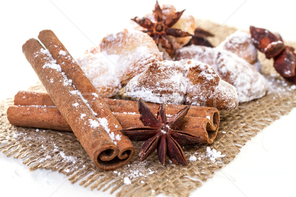 Cookies with anise stars and cinnamon on sacking Stock photo © g215