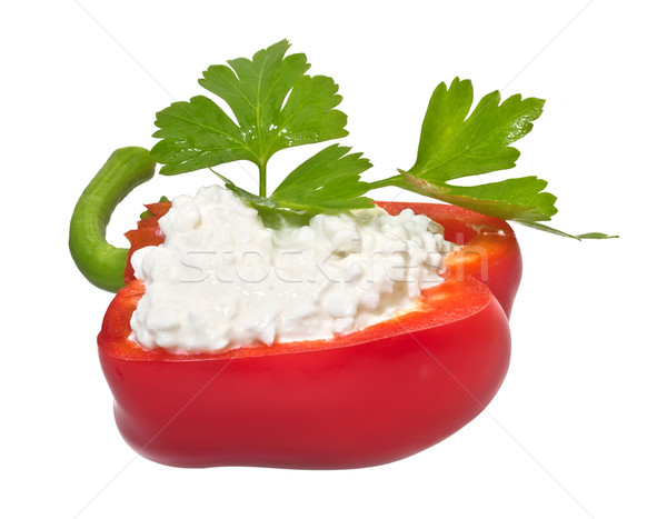 Fresh red paprika filled with salad. Isolated on a white backgro Stock photo © g215
