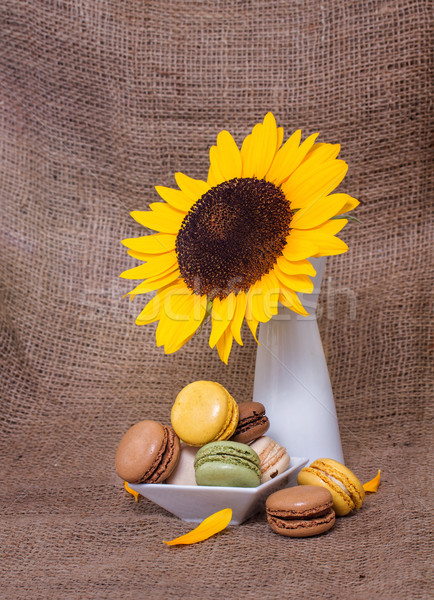 French macarons with yellow sunflowers Stock photo © g215