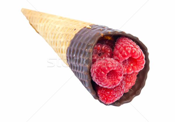 Framboise cornet de crème glacée isolé blanche fruits santé Photo stock © g215