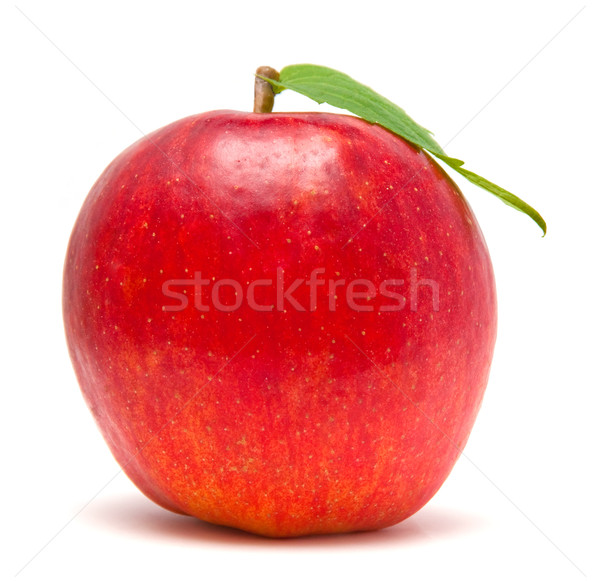 [[stock_photo]]: Pomme · rouge · feuille · verte · isolé · blanche · alimentaire · nature