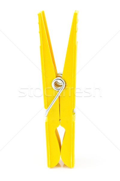 ストックフォト: 黄色 · 洗濯挟み · 孤立した · 白 · 背景 · ケーブル