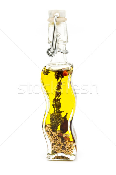 Ulei de măsline sticlă condimente izolat alb alimente Imagine de stoc © gavran333