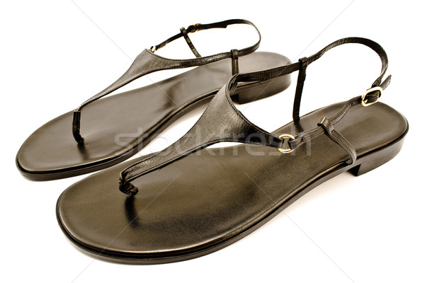 Stock photo: Black leather women's sandal shoe 