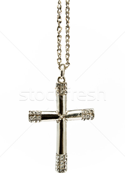 Silver christian cross with small diamonds Stock photo © gavran333
