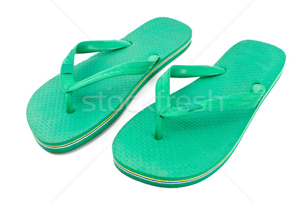 Stockfoto: Paar · groene · rubber · sandalen · geïsoleerd · witte