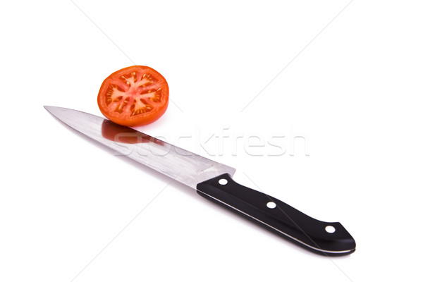 [[stock_photo]]: Tomate · couteau · fraîches · coupé · cuisine · isolé