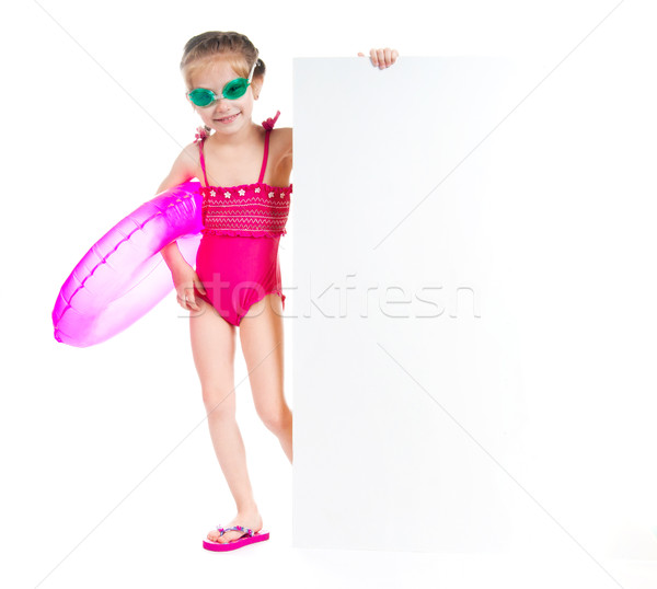 girl in swimming suit with white banner Stock photo © GekaSkr