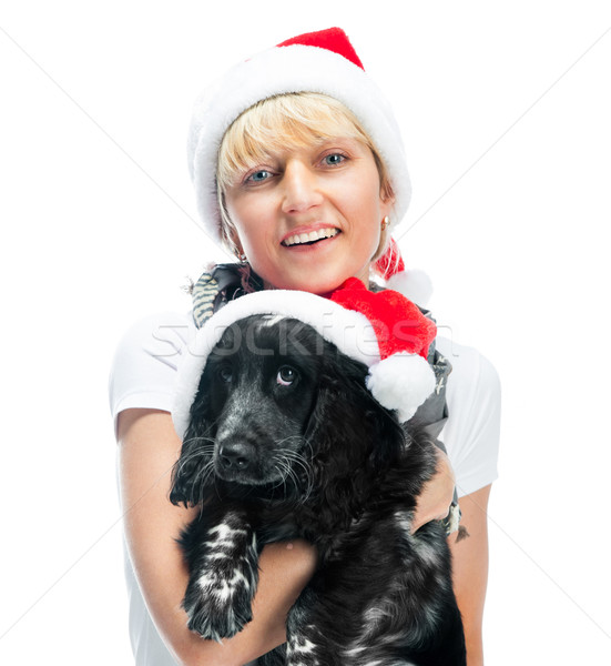 woman and dog in santa hats Stock photo © GekaSkr