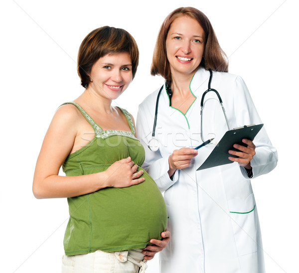 Medic femeie gravida izolat alb fată fericit Imagine de stoc © GekaSkr